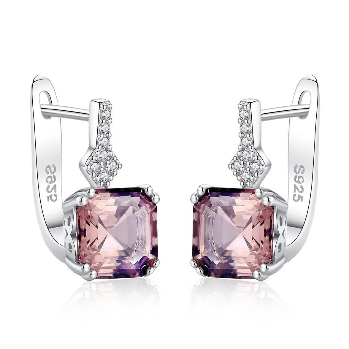 Dames Oorbellen Met 925 Sterling Zilver en Rode Morganite Edelsteen als Hanger 4 Cm Lonna