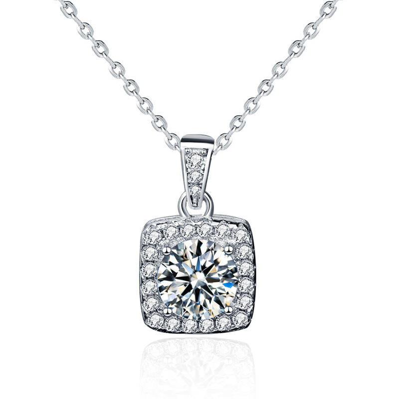 Dames Halsketting Van 925 Sterling Zilver Met 1 Karaat Witte Moissanite Hanger 40+5 Cm Velia