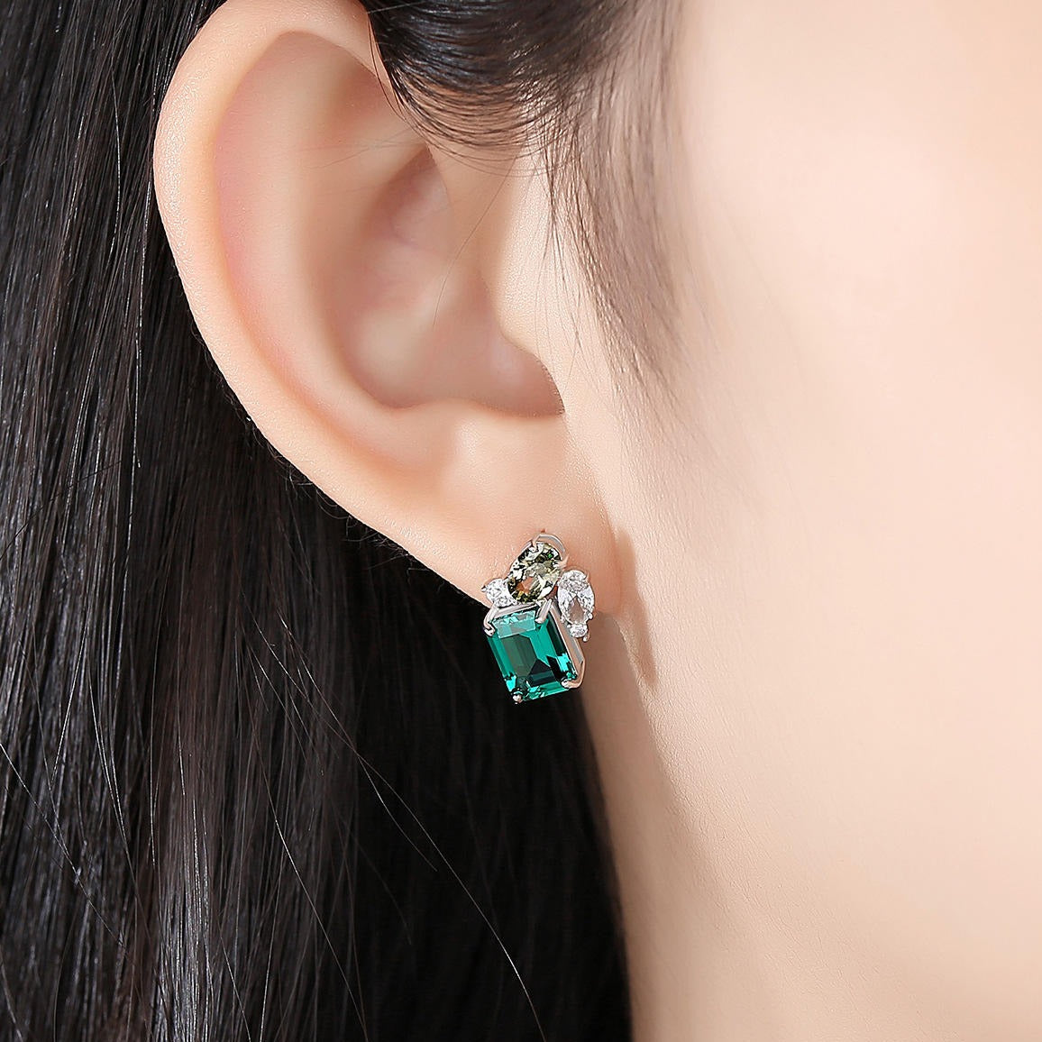 Dames Oorbellen 925 Sterling Zilver met meerdere Blauw Geel Witte Zirconia steentjes Hanger 40+5Cm Ivana