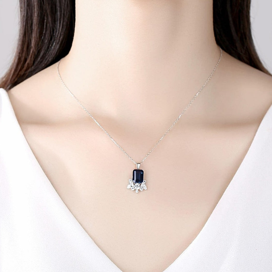 Dames Halsketting 925 Sterling Zilver met Zirconia's en Prachtige Blauwe Gemstone Catharina