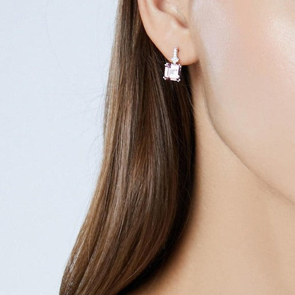 Dames Oorbellen Met 925 Sterling Zilver en Rode Morganite Edelsteen als Hanger 4 Cm Lonna