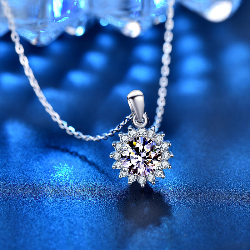 Dames Halsketting 925 Sterling Zilver met een Moissanite als Hanger 40+5 Cm Melina