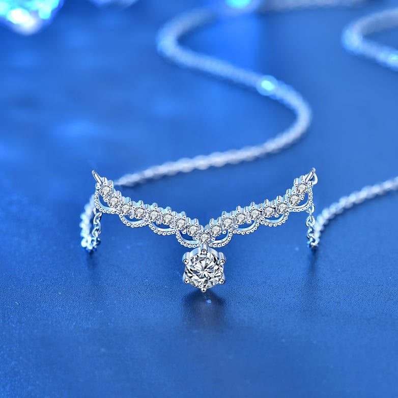 Dames Halsketting Zilver met Moissanite en Zirconia's 40+5CM