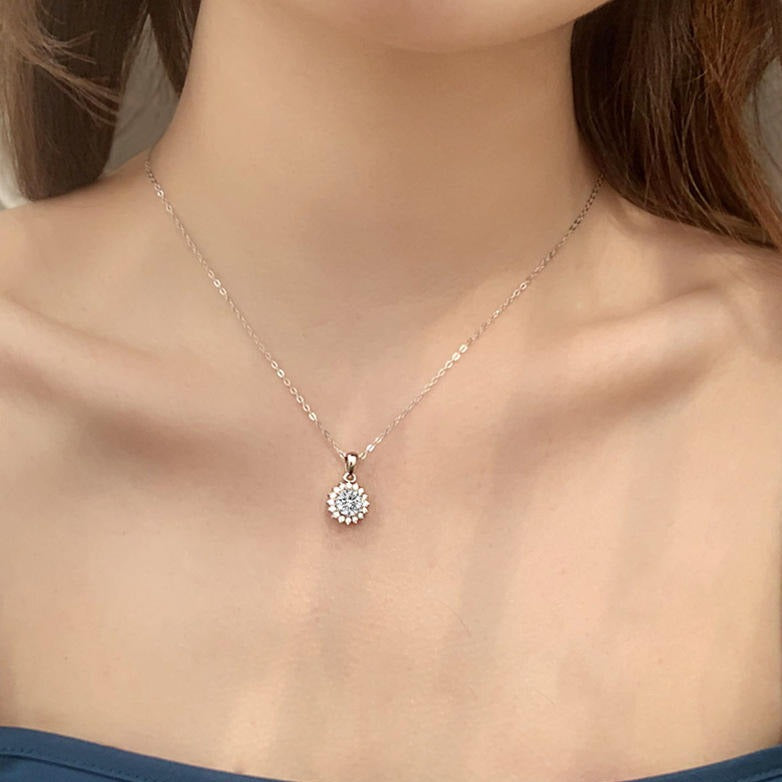 Dames Halsketting 925 Sterling Zilver met een Moissanite als Hanger 40+5 Cm Melina