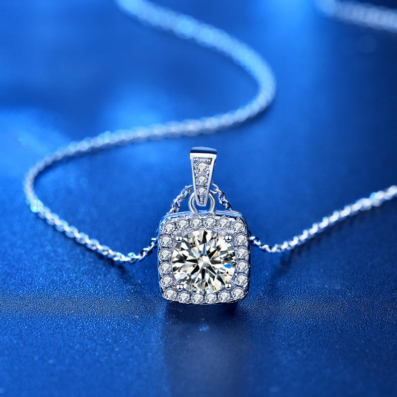 Dames Halsketting Van 925 Sterling Zilver Met 1 Karaat Witte Moissanite Hanger 40+5 Cm Velia