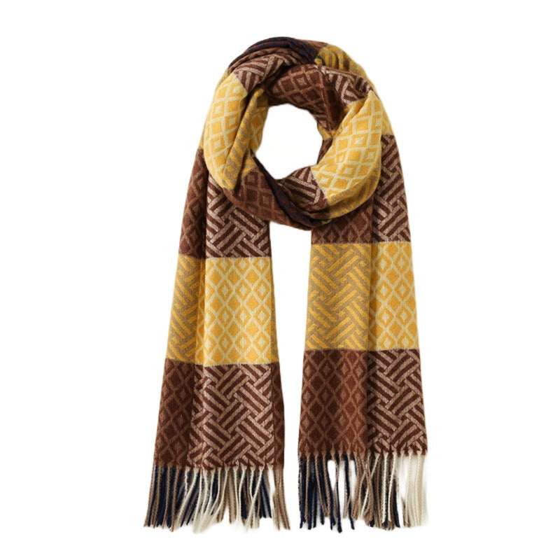 Geruite Kasjmier Sjaal - Zacht en Warm - Bruin Geel Beige - Maat 70 x 190 cm - 230 g"