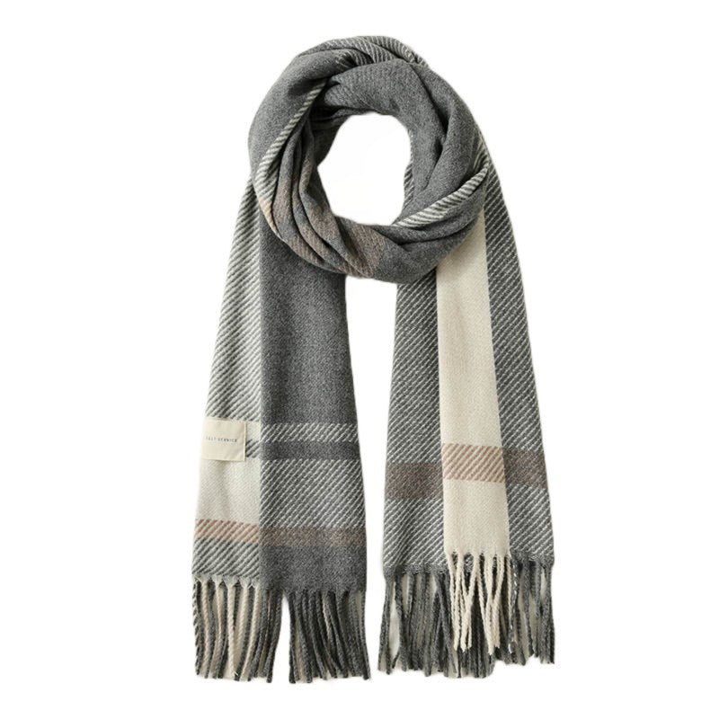 Dames Sjaal Kasjmier Grijs Wit Met Geruit Motief 190 Cm Taleen