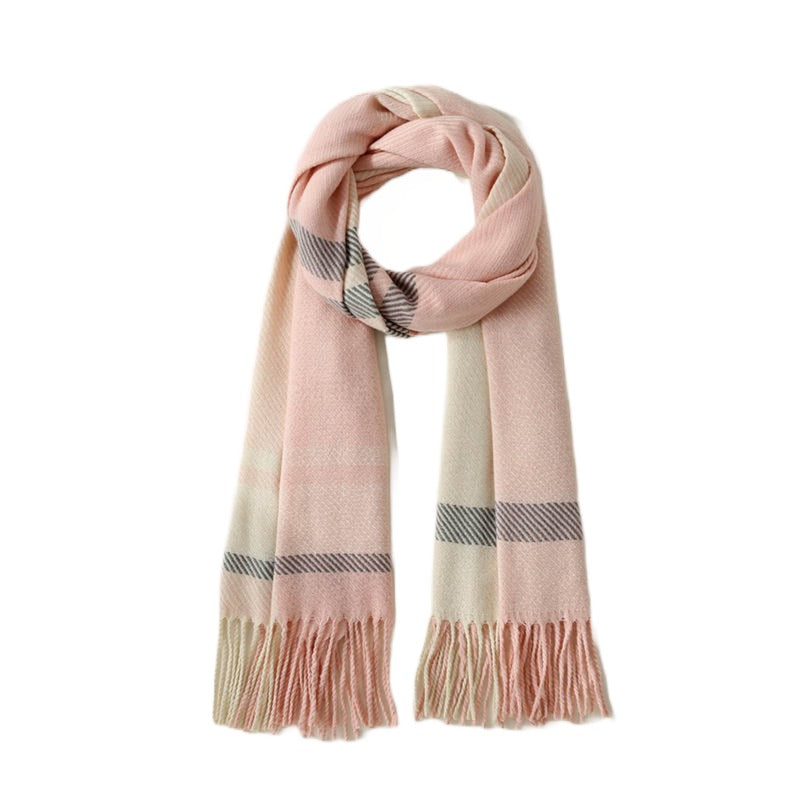Dames Sjaal Kasjmier Roze cremé en Grijs met Ruitjes Motief 190 Cm Taleen