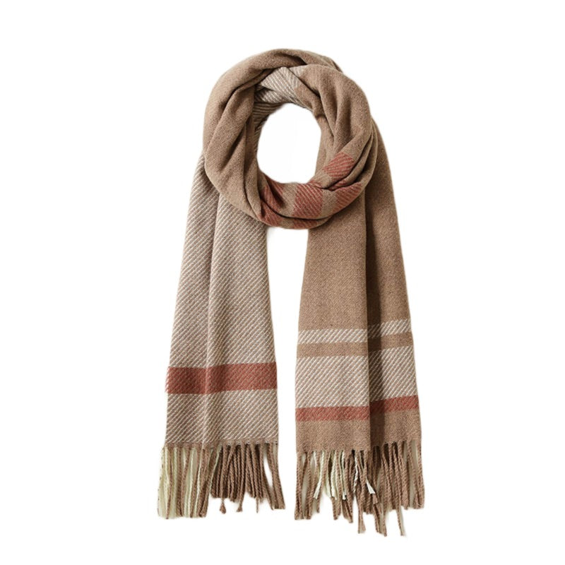 Dames Sjaal Kasjmier Bruin Rood Cremé met Ruitjes Motief 190 Cm Teleen