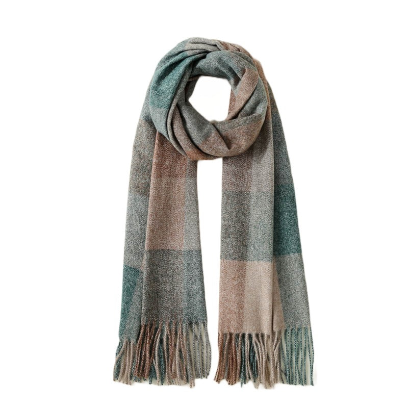 Dames Sjaar Kasjmier geruit Groen Taupé en Bruin 190 Cm Jalyn