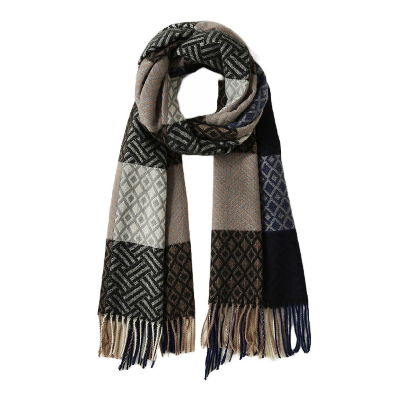 Geruite Kasjmier Sjaal - Zacht en Warm - blauw, grijs, zwart - bruin en wit - Maat 70 x 190 cm - 230 g"