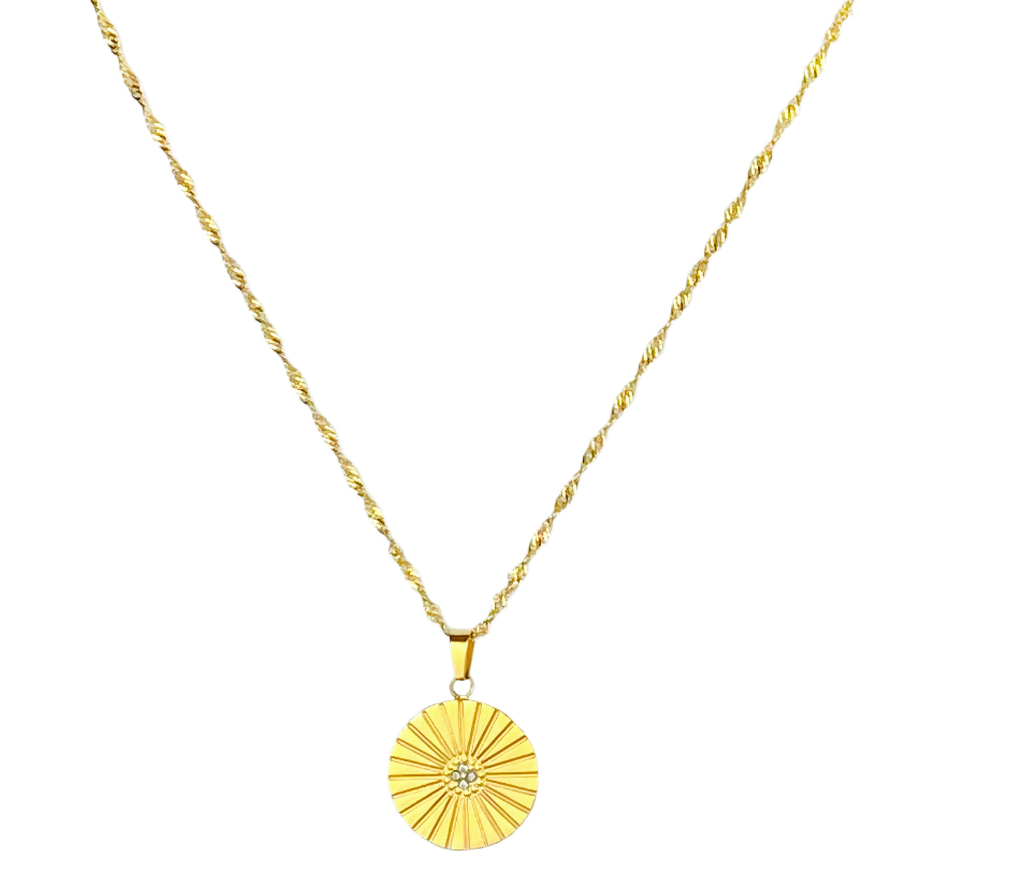 Dames Halsketting Goudkleurig 18K Stainless Steel met Sierlijke Zirconia Burst Munt 44+5 Cm Nia