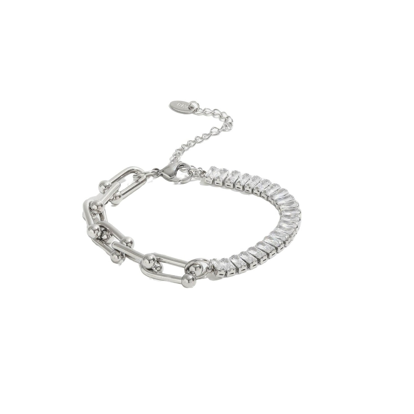 Dames Armband Zilverleurig Stainless Steel Met 22 Crystal Pave Steentjes 24 Cm Lior