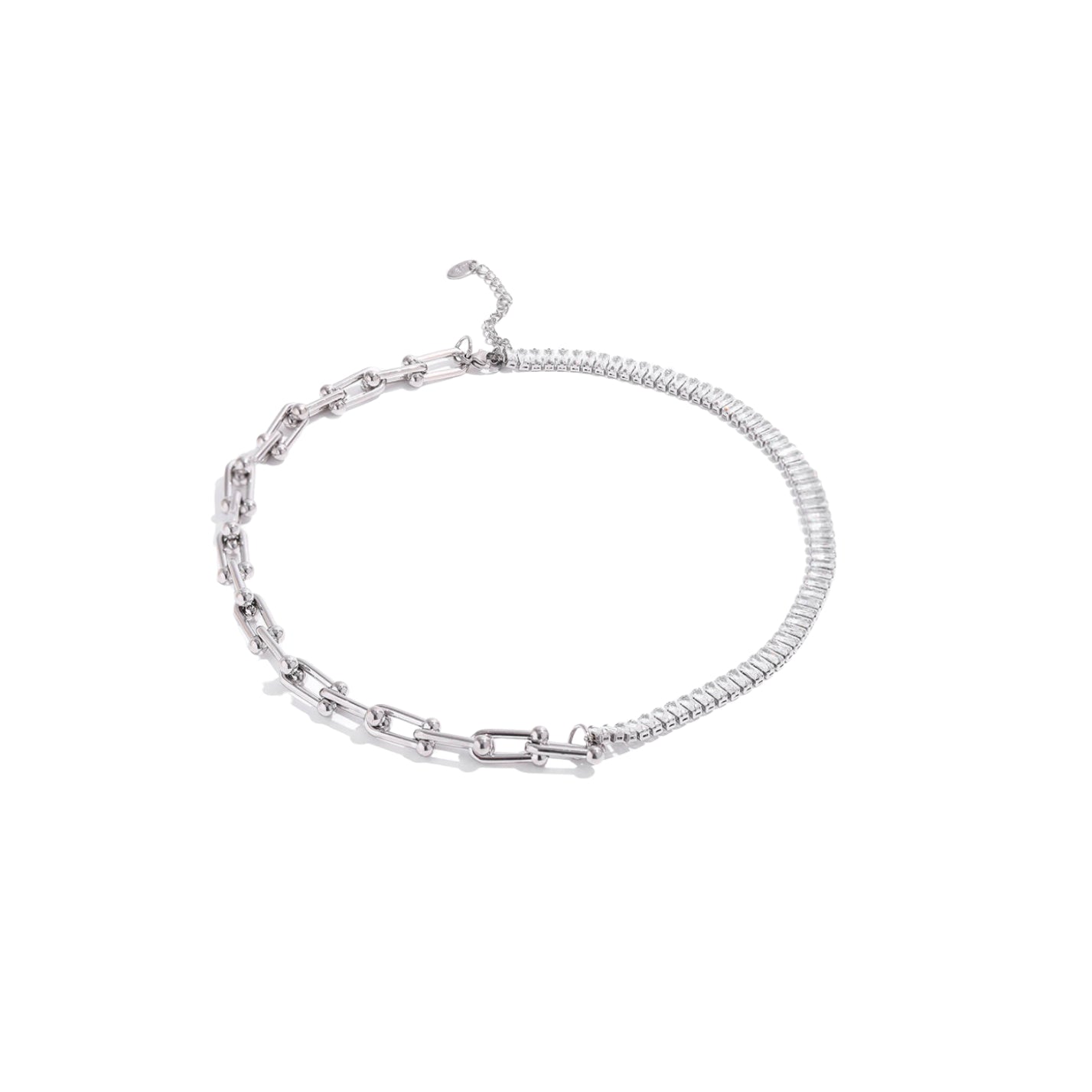 Dames Halsketting Zilverkleurig Stainless Steel Met 60 Crystal Pave Steentjes 45 Cm Lior
