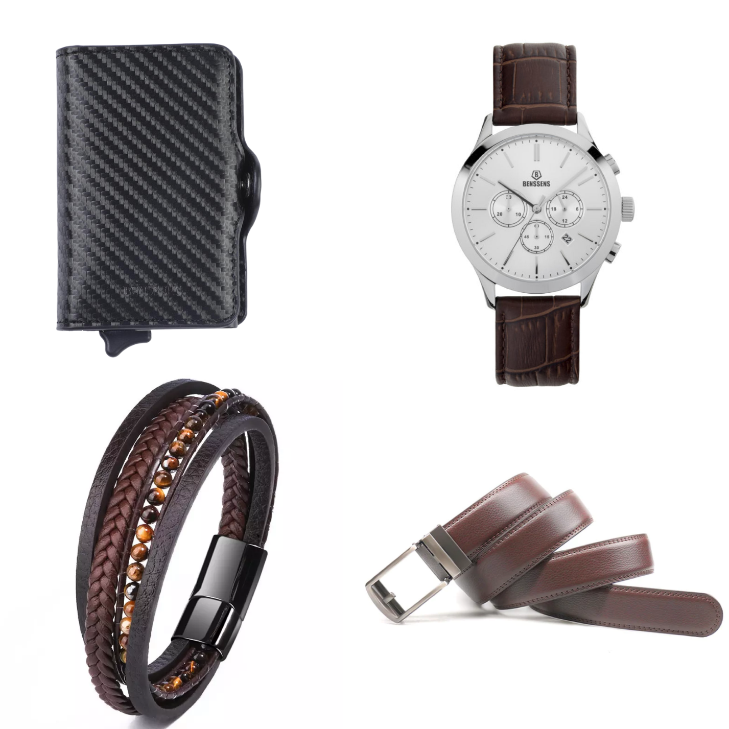 Heren Sieraden Geschenkset met Benssens Kaarthouder Armband Riem en Horloge
