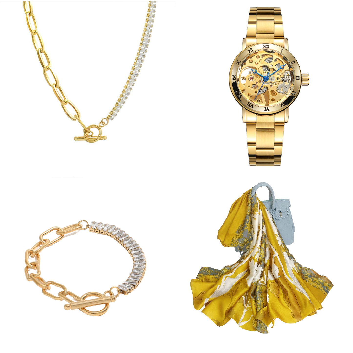 Dames Sieraden Nora Geschenkset met Sjaal Armband Oorbellen Halsketting en Skeleton