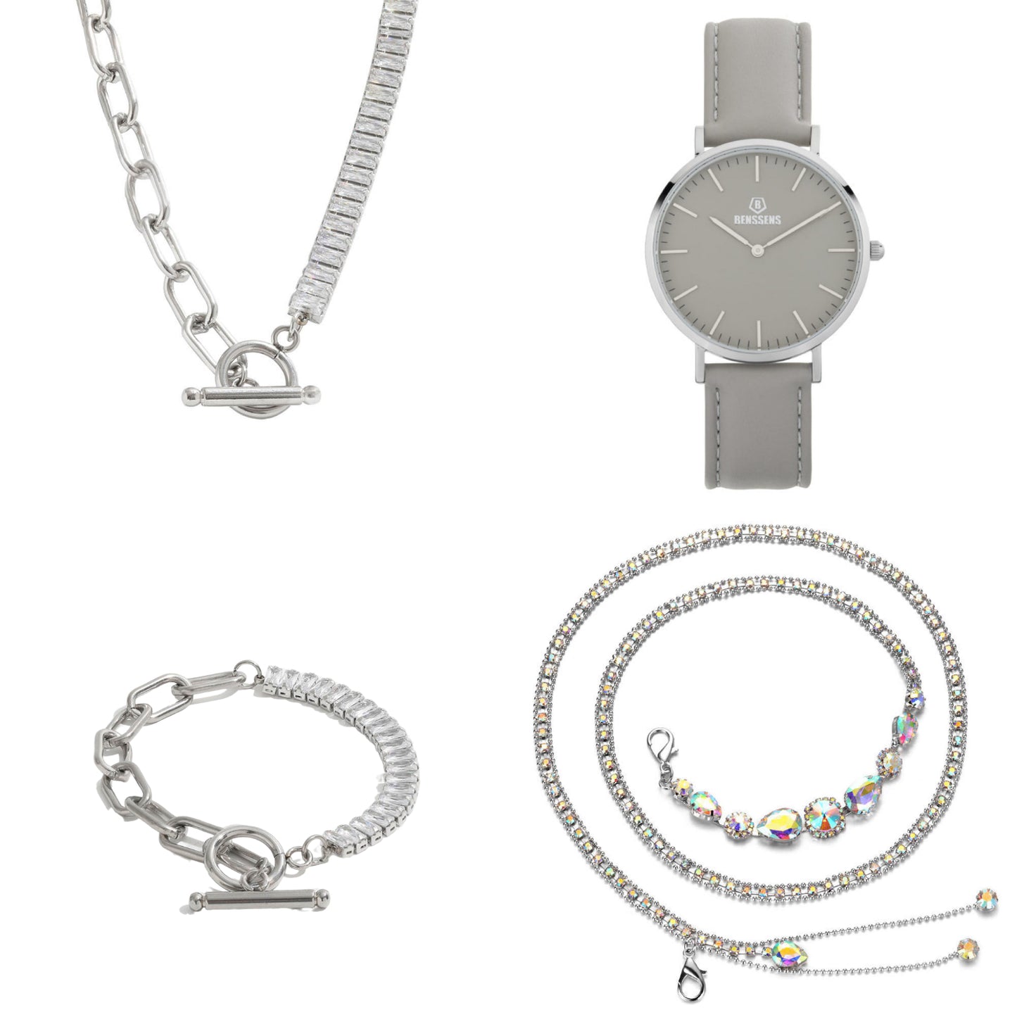Dames Sieraden Geschenkset met Taille Riem Armband Oorbellen Halsketting en Analoog Horloge Set Lina