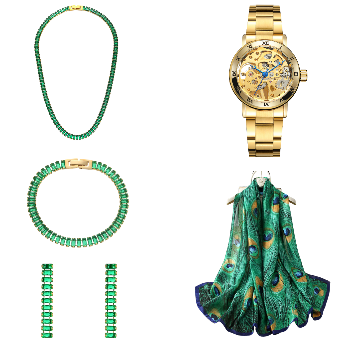 Dames Sieraden Geschenkset Sophie met Sjaal Armband Oorbellen Halsketting en Skeleton