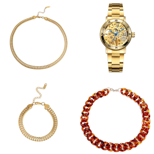 Benssens geschenkset met Skeleton Horloge, halsketting, armband, taille riem & giftbox - Perfect Cadeau voor Haar!