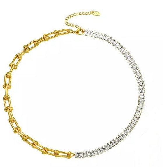 Dames Halsketting Goudkleurig Stainless Steel Met 60 Crystal Pave Steentjes 45 Cm Lior