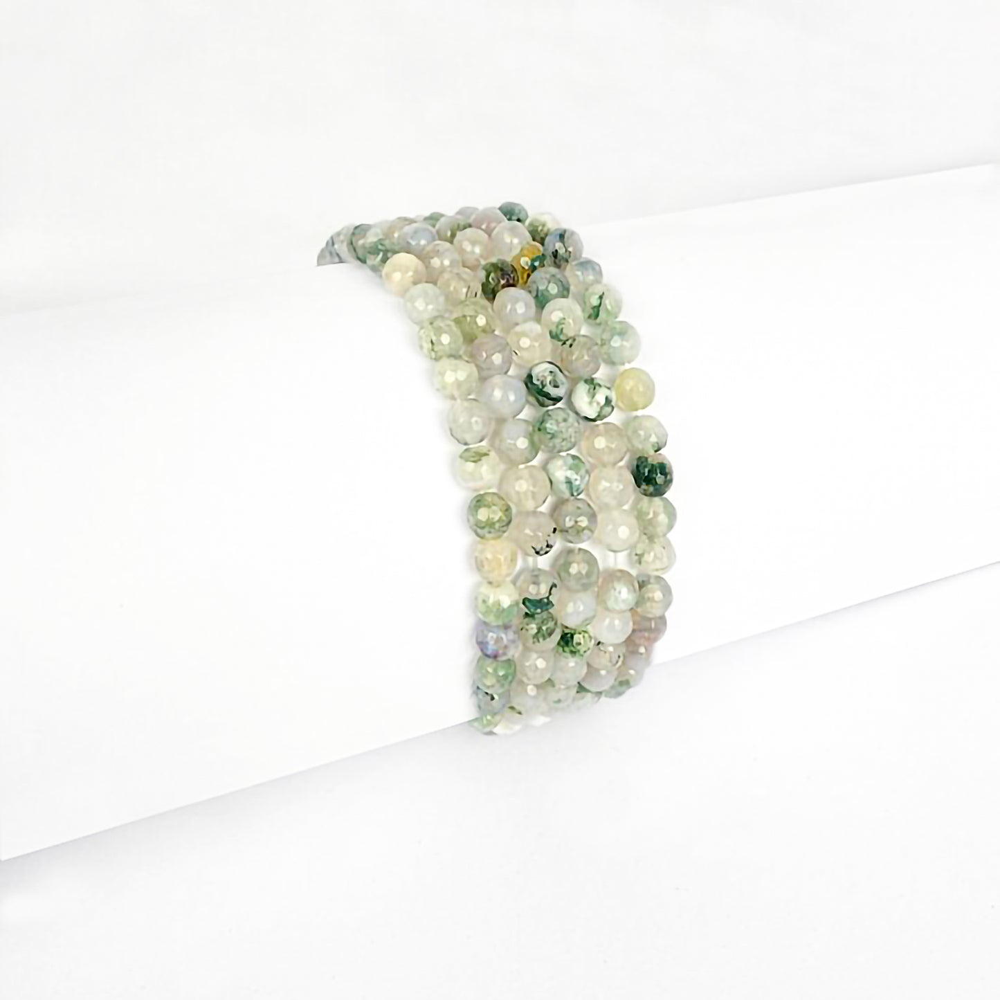 Dames Armband Elastisch met Wit Groen Boom Agaat Armband 19cm