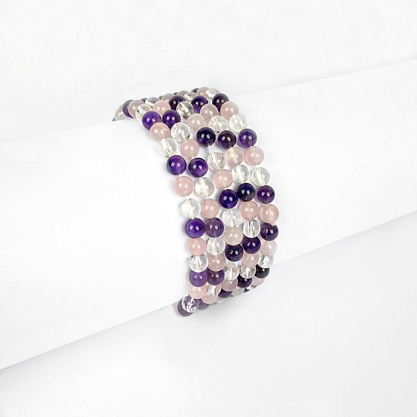 Dames Armband met Roze Wit en Paars Gekleurde Glazen kralen Armband 19 Cm