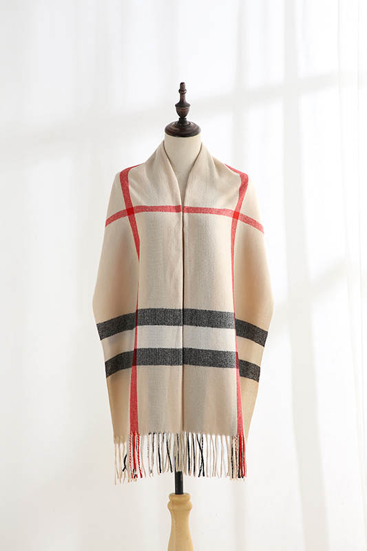 Dames Sjaal Met Geruit Burberry Patroon Beige Zwart Rood 190 Cm Shanelle