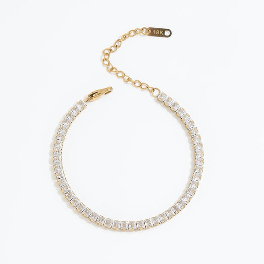 Dames Armband Goudkleurig met 46 Zirconia Steentjes 16.5+5Cm Lena