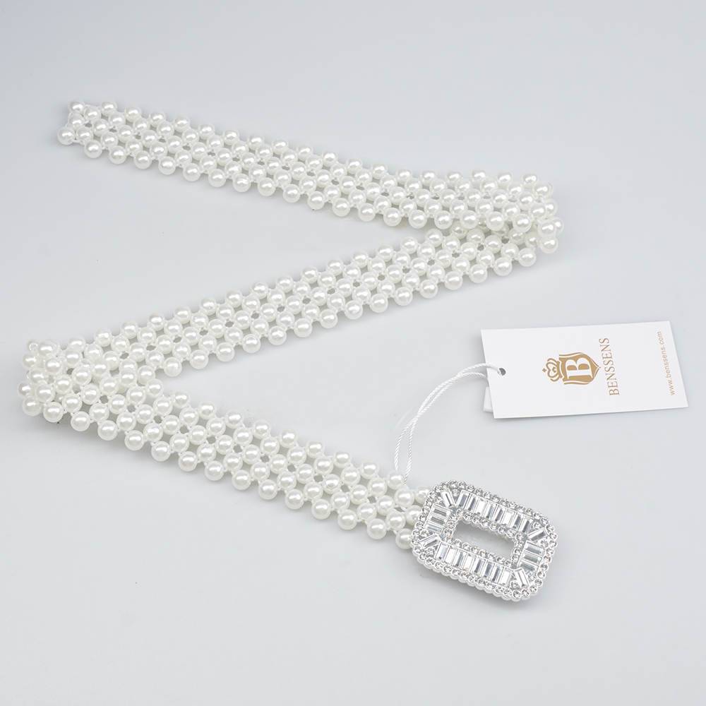 Dames Sieraden Geschenkset Rasha met Halsketting Armband Taille Parel Riem en Skeleton Benssens Horloge