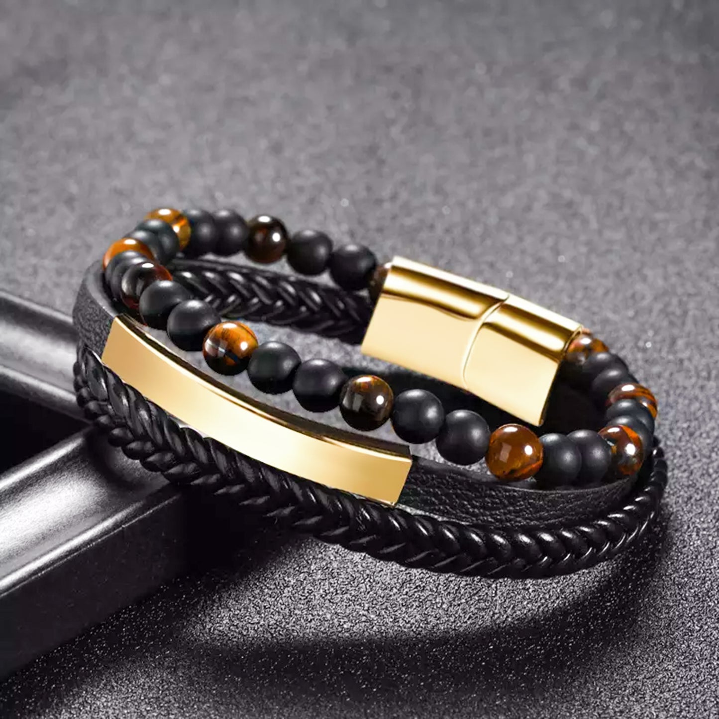 Heren Sieraden Geschenkset goudkleurig met Benssens Kaarthouder Armband Riem en Skeleton Horloge Levi