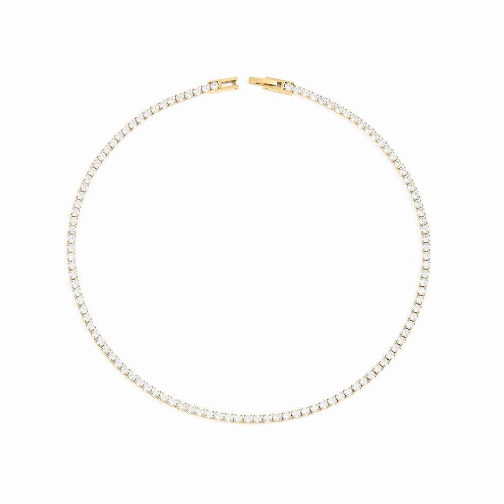 Dames Halsketting Goudkleurig 18K Stainless Steel met 107 Zirconia Edelsteentjes 41 Cm Tess