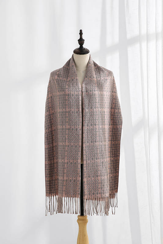 Dames Sjaal Cahsmere Zalmroze Geruit 180CM