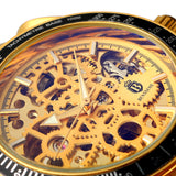 Heren Horloge Benssens goudkleurig Stainless Steel opwindbaar Skeleton met Glow in the dark wijzers Florence
