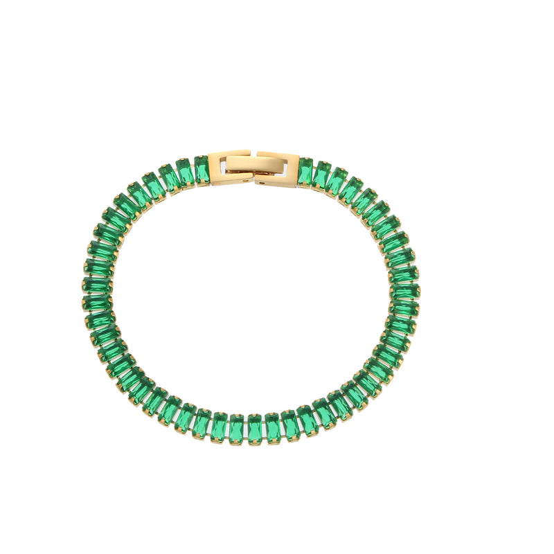 Dames Armband met 51 Groene Zirconia Steentjes en 18K goudkleurig Stainless steel 17Cm Eliane
