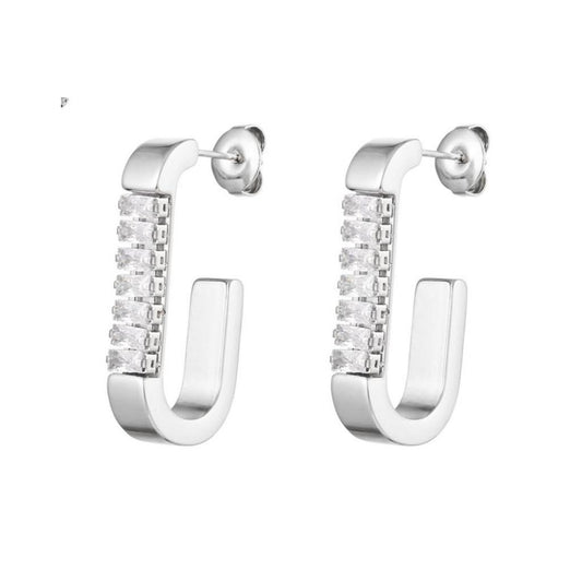Dames Halsketting Zilverkleurig Stainless Steel met Witte Zirkonium Edelsteentjes 2.8 Cm Milou