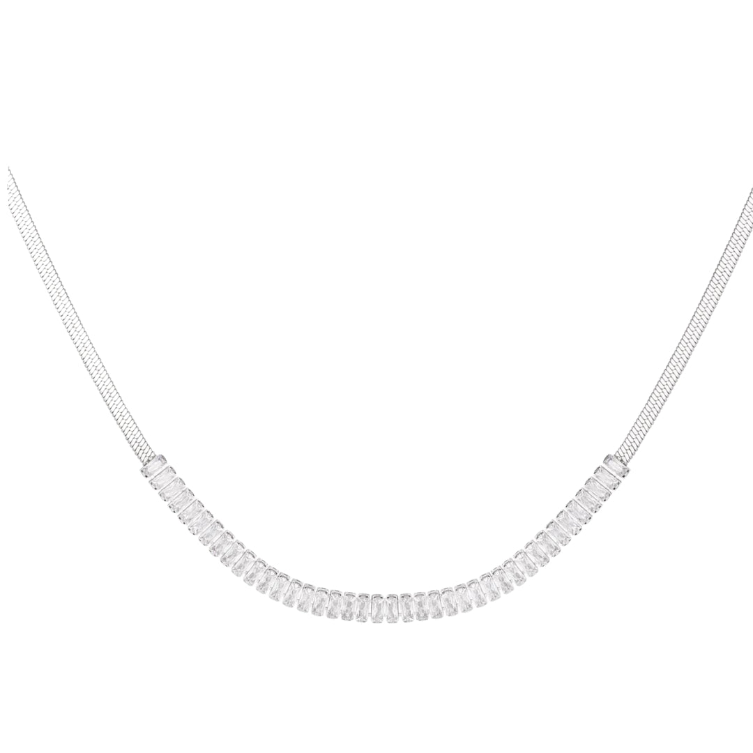 Dames Halsketting Zilverkleurig Stainless Steel met Zirkonium Edelsteentjes in Diverse Kleuren 39+5 Cm Milou