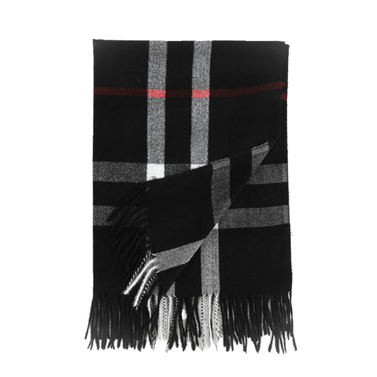 Dames Sjaal Polyester Zwart Wit Geruit 190 Cm Janissa