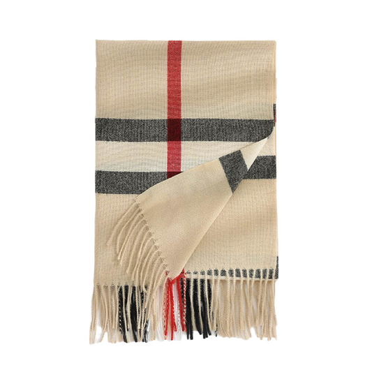 Dames Sjaal Met Geruit Burberry Patroon Beige Zwart Rood 190 Cm Shanelle