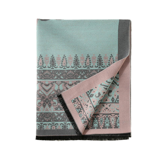 Dames Sjaal Blauw Grijs Roze met Motief 190 Cm Danessa