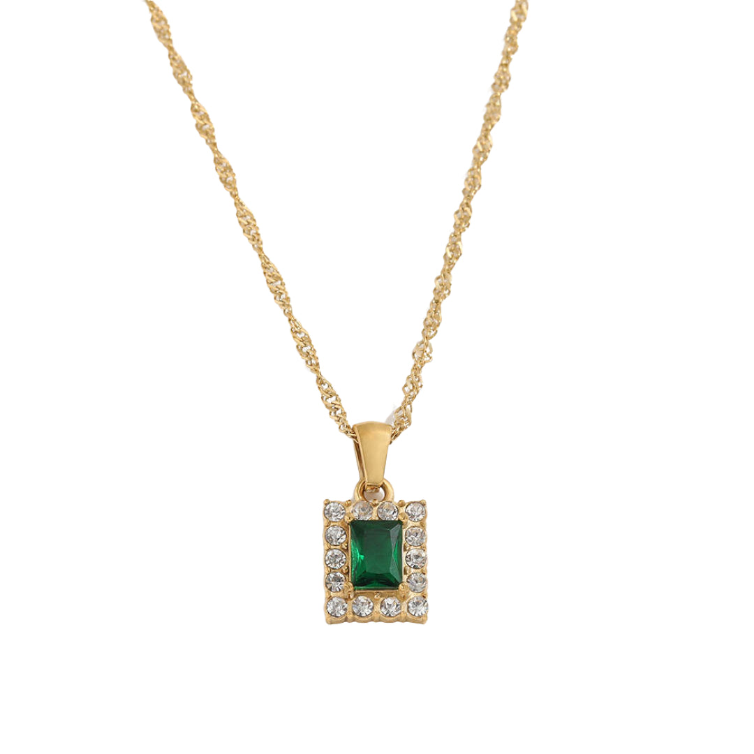 Dames Halsketting Goudkleurig 18K Stainless Steel met Zirconia en kristallen Hanger 41Cm Yasmina Groen