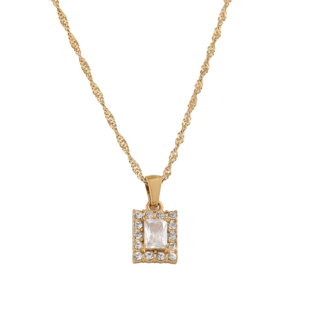 Dames Halsketting Goudkleurig 18K Stainless Steel met Zirconia Hanger 41Cm Yasmina Zilver
