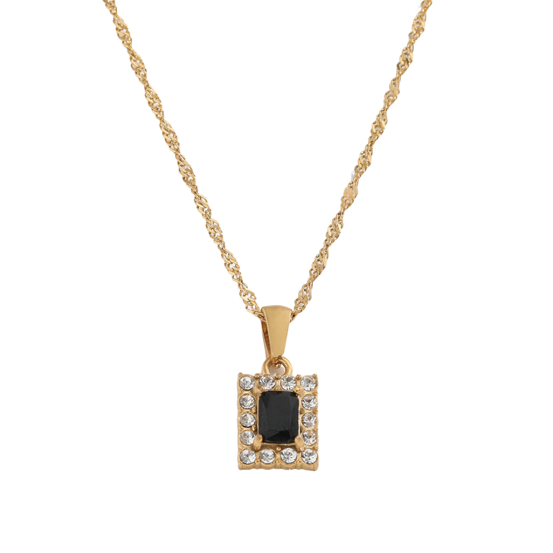Dames Halsketting Goudkleurig 18K Stainless Steel met Zirconia Hanger 41Cm Yasmina Zwart