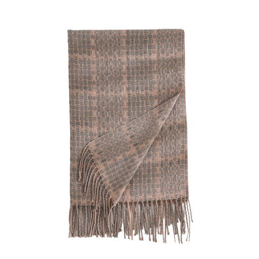 Dames Sjaal Cahsmere Zalmroze Geruit 180CM