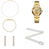 Dames Sieraden Geschenkset Rasha met Halsketting Armband Taille Parel Riem en Skeleton Benssens Horloge