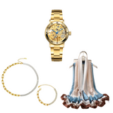 Dames Sieraden Nava Geschenkset met Sjaal Armband Oorbellen Halsketting en Skeleton Horloge