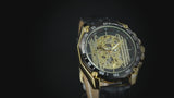 Heren Skeleton Opwind Horloge Benssens Milano Zwart goud en zilverkleurig in prachtige geschenkdoos