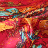 Dames Sjaal Satijn Rood Oranje met Abstract Motief 180 Cm Esma