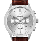 Heren Horloge Analoog Echt bruin Leder band saffierglas zilver met datumnotatie type Monaco